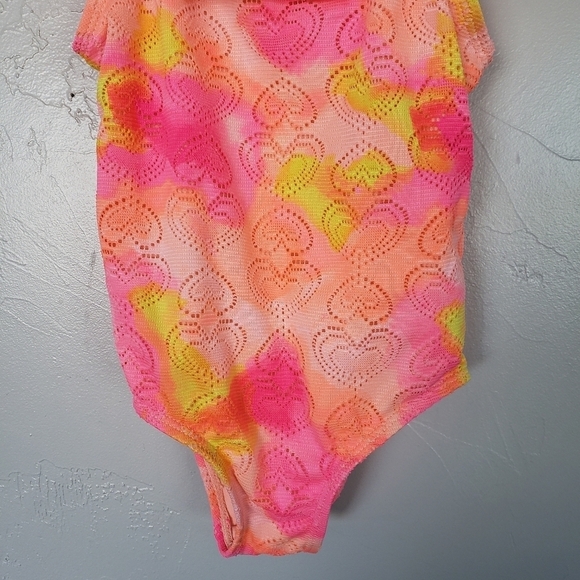 Wonder Nation Toddler Girl 4T One Piece Swim Suit Neon Orange Pink Yellow Hearts - Picture 5 of 5